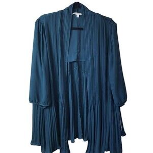 NWT Sejour‎ Nordstrom Sheer Teal Green Pleated Cardigan Open Front Size 20W